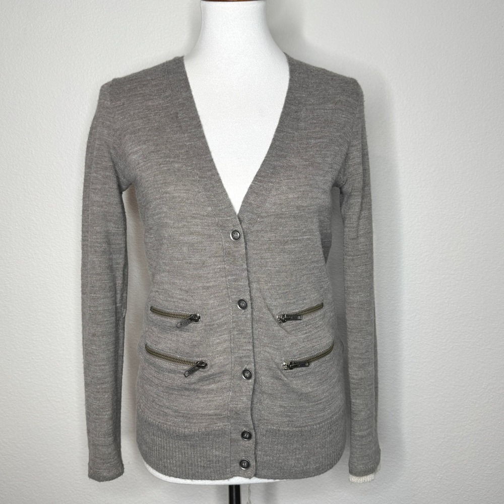 WALLACE J.Crew Wool Alpaca Cardigan Sweater XS‎ Brown Double Layer Zip Pockets